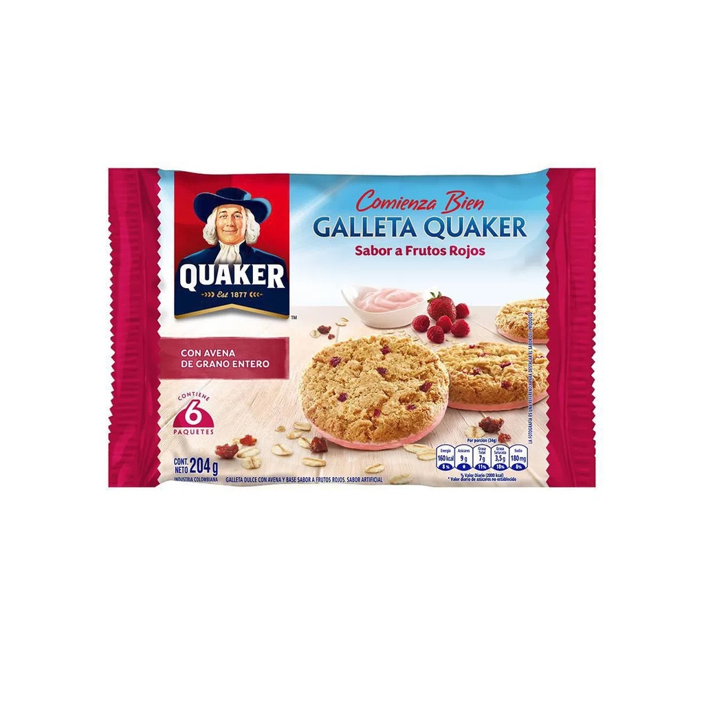 QUAKER AVENA FRUTOS ROJOS 34G X 6