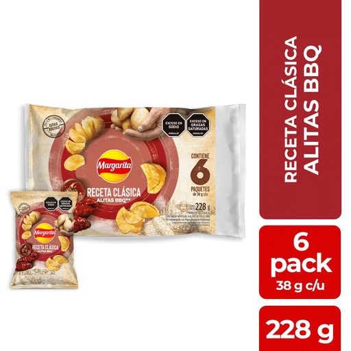[EC1617] PAPAS MARGARITA RECETA CLÁSICA ALITAS BBQ 38G X 6 - BOLSA